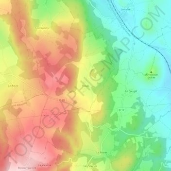Mappa topografica Tissac, altitudine, rilievo