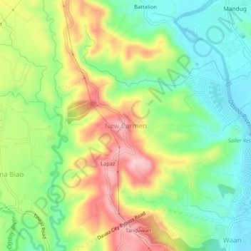 Mappa topografica New Carmen, altitudine, rilievo