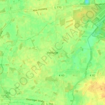Mappa topografica Vehlage, altitudine, rilievo