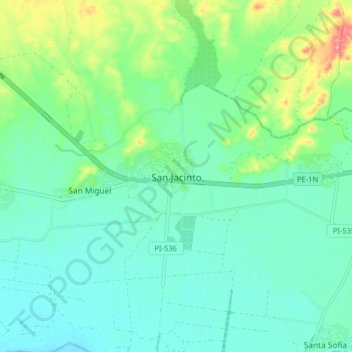 Mappa topografica San Jacinto, altitudine, rilievo