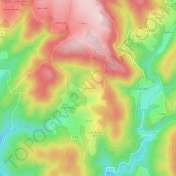 Mappa topografica Estivareil, altitudine, rilievo