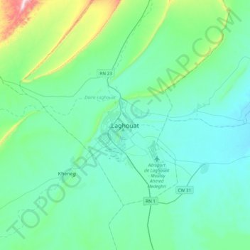 Mappa topografica Laghouat, altitudine, rilievo