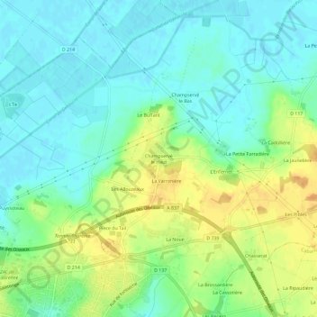 Mappa topografica Champservé le Haut, altitudine, rilievo