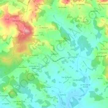 Mappa topografica Le Breuil, altitudine, rilievo