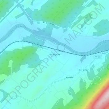 Mappa topografica Horningford, altitudine, rilievo