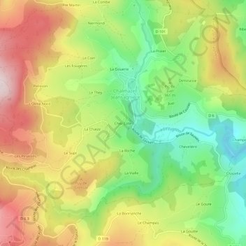 Mappa topografica Chez Cote, altitudine, rilievo