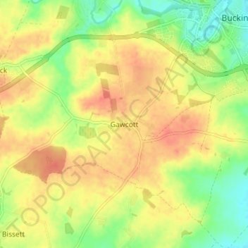 Mappa topografica Gawcott, altitudine, rilievo