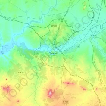 Mappa topografica Toledo, altitudine, rilievo
