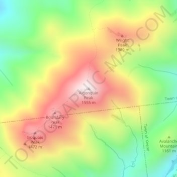 Mappa topografica Algonquin Peak, altitudine, rilievo