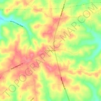 Mappa topografica Cunningham, altitudine, rilievo