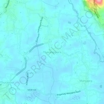 Mappa topografica Thavalappara, altitudine, rilievo