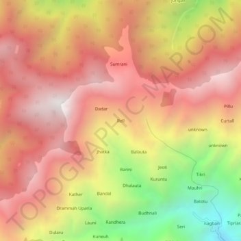 Mappa topografica Rell, altitudine, rilievo