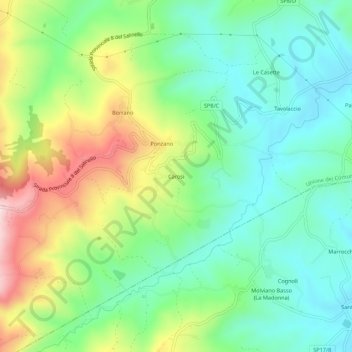 Mappa topografica Carosi, altitudine, rilievo