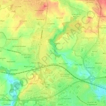 Mappa topografica Tréhuinec, altitudine, rilievo