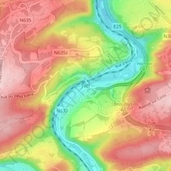 Mappa topografica Tilff, altitudine, rilievo