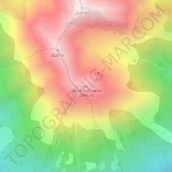 Mappa topografica Mont Guillaume, altitudine, rilievo