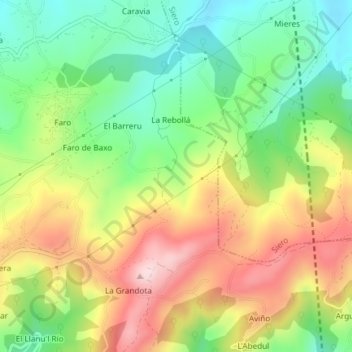 Mappa topografica Cobertoria, altitudine, rilievo