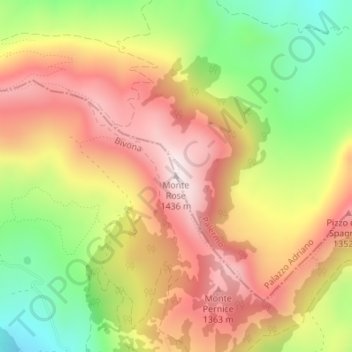 Mappa topografica Monte Rose, altitudine, rilievo