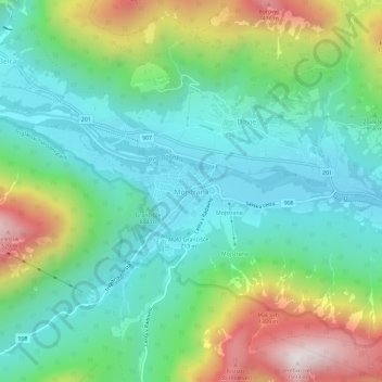 Mappa topografica Mojstrana, altitudine, rilievo