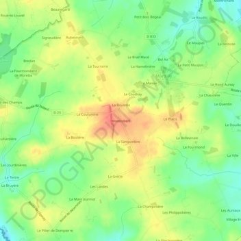 Mappa topografica Montrobert, altitudine, rilievo