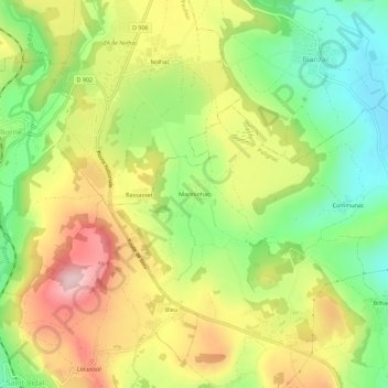 Mappa topografica Marminhac, altitudine, rilievo
