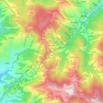 Mappa topografica Jablog, altitudine, rilievo