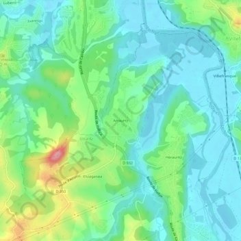 Mappa topografica Arrauntz, altitudine, rilievo