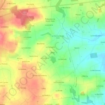 Mappa topografica Senac, altitudine, rilievo