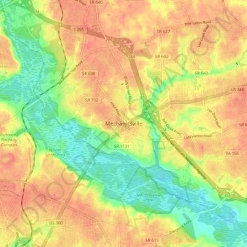 Mappa topografica Mechanicsville, altitudine, rilievo