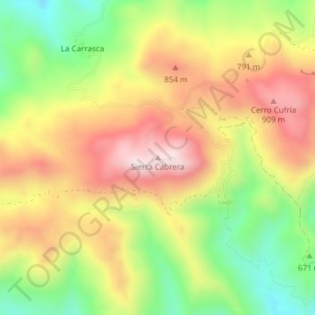 Mappa topografica Sierra Cabrera, altitudine, rilievo