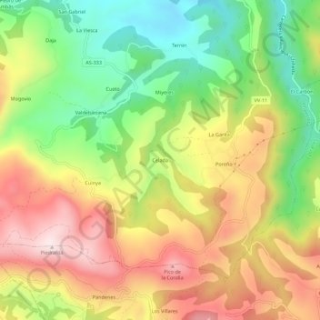 Mappa topografica Celada, altitudine, rilievo