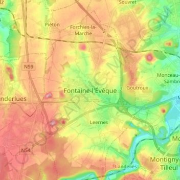 Mappa topografica Fontaine-l'Évêque, altitudine, rilievo
