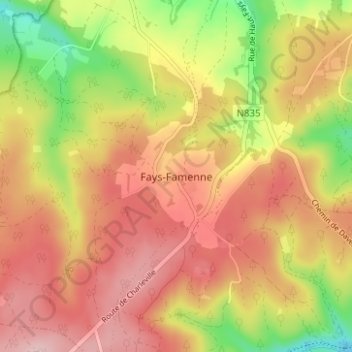 Mappa topografica Fays-Famenne, altitudine, rilievo