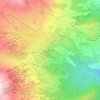 Mappa topografica Les Crevasses, altitudine, rilievo