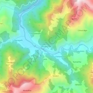 Mappa topografica Mohanchatti, altitudine, rilievo