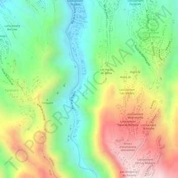 Mappa topografica Vallée Tuauru, altitudine, rilievo