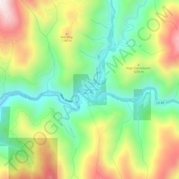 Mappa topografica Downieville, altitudine, rilievo