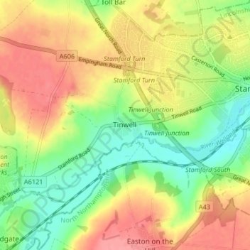 Mappa topografica Tinwell, altitudine, rilievo