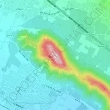 Mappa topografica Monte Orfano, altitudine, rilievo