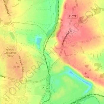 Mappa topografica Dragonby, altitudine, rilievo