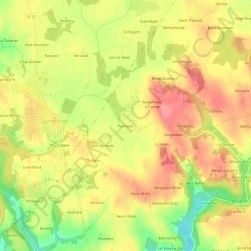 Mappa topografica Pontigou, altitudine, rilievo