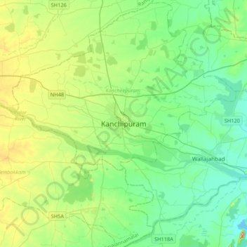Mappa topografica Kanchipuram, altitudine, rilievo