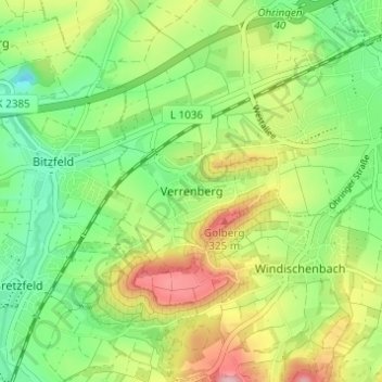 Mappa topografica Verrenberg, altitudine, rilievo
