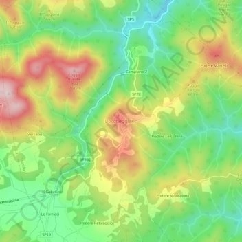 Mappa topografica Boccheggiano, altitudine, rilievo