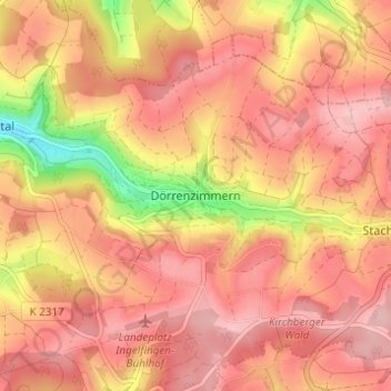Mappa topografica Dörrenzimmern, altitudine, rilievo