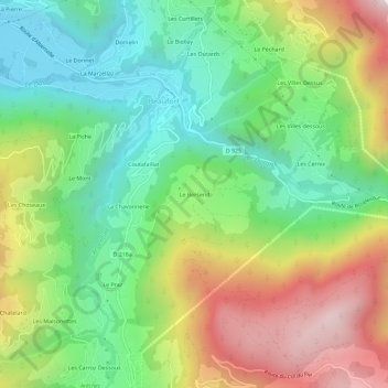 Mappa topografica Le Bersend, altitudine, rilievo