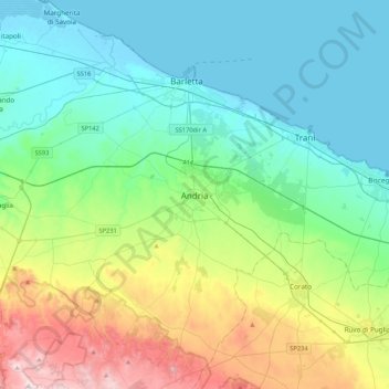 Mappa topografica Andria, altitudine, rilievo