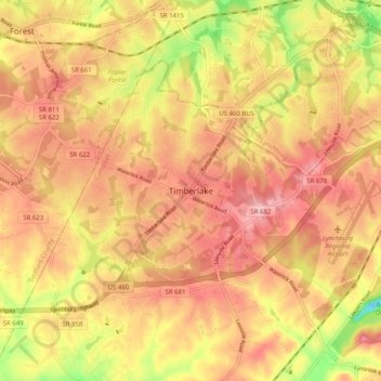 Mappa topografica Timberlake, altitudine, rilievo