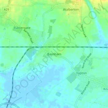 Mappa topografica Barnham, altitudine, rilievo