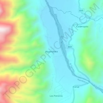 Mappa topografica Algarrobera, altitudine, rilievo